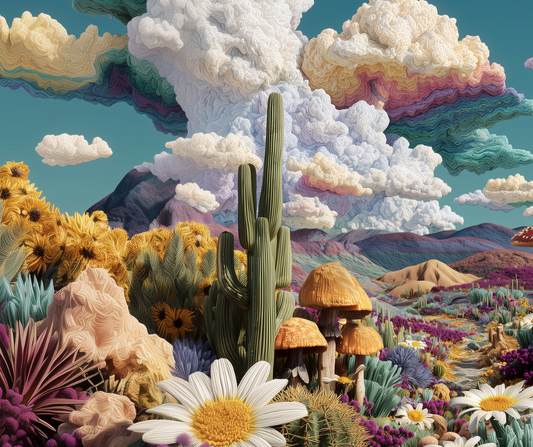 After the Rain – Psychedelic Desert Art Print | Surreal Cactus Landscape Digital Download - HighAZCreations
