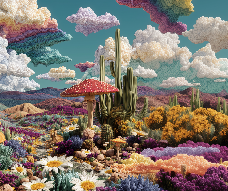 After the Rain – Psychedelic Desert Art Print | Surreal Cactus Landscape Digital Download - HighAZCreations
