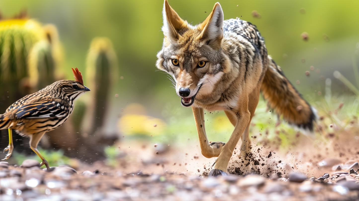 Coyote Pursuit - Energetic Wildlife Scene on Aluminum Metal Frame - HighAZCreations