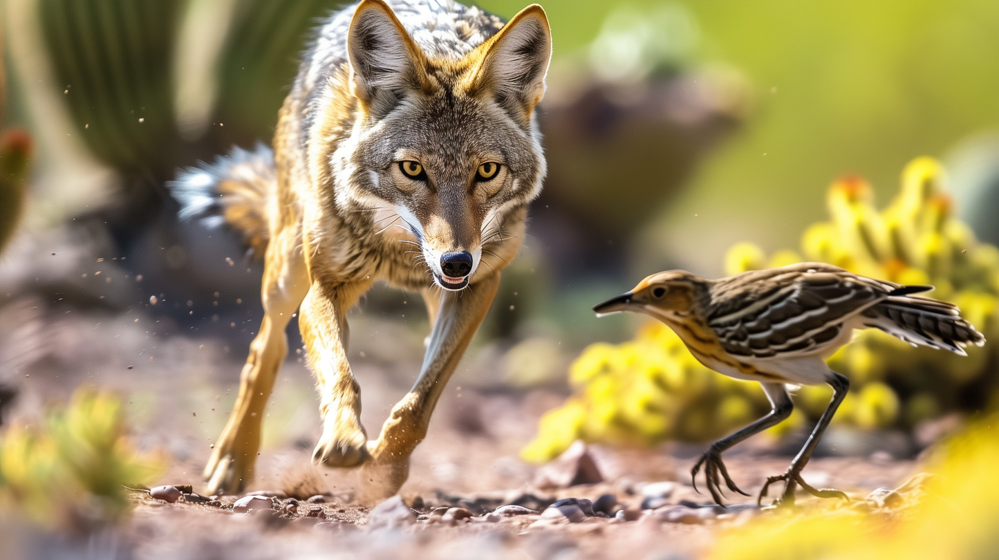Desert Drama - Coyote Chasing Road Runner on Aluminum Metal Frame - HighAZCreations