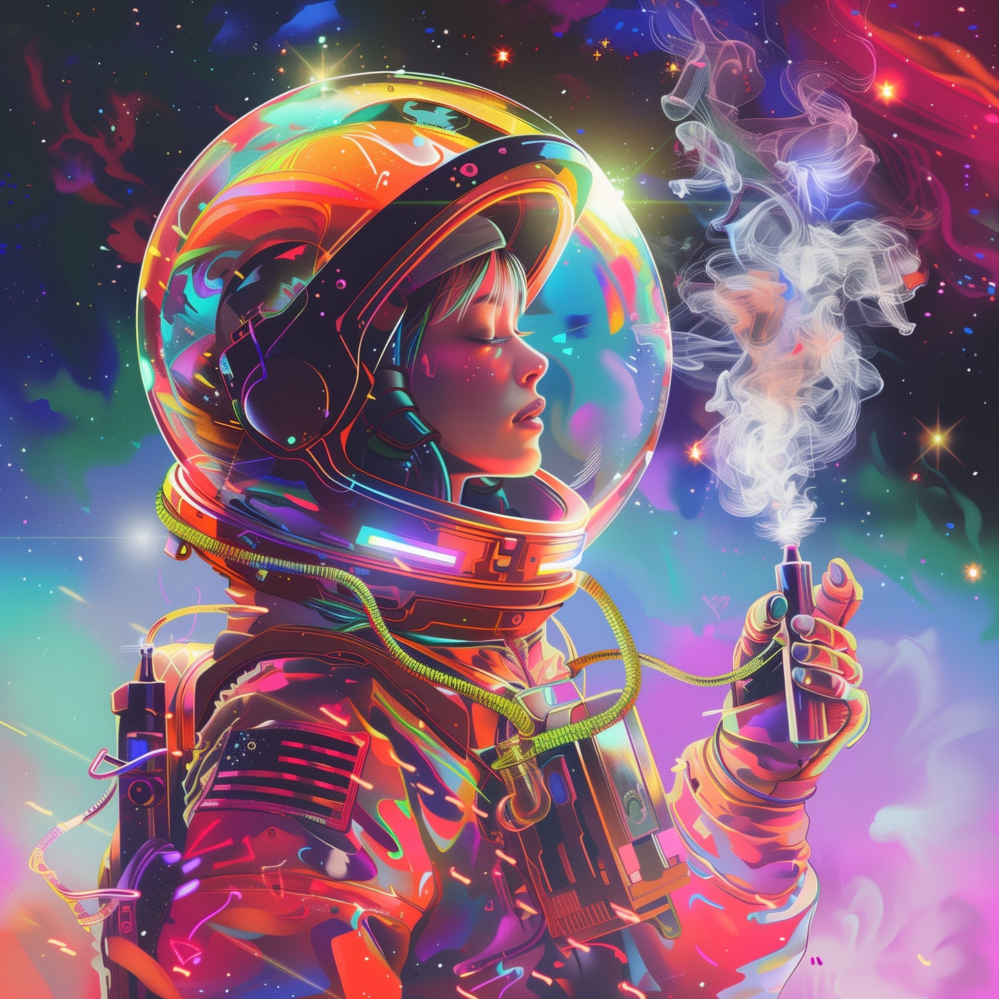 Vibrant Female Astronaut Aluminum Wall Art - High-Detail Cosmic Print for Space Enthusiasts - HighAZCreations