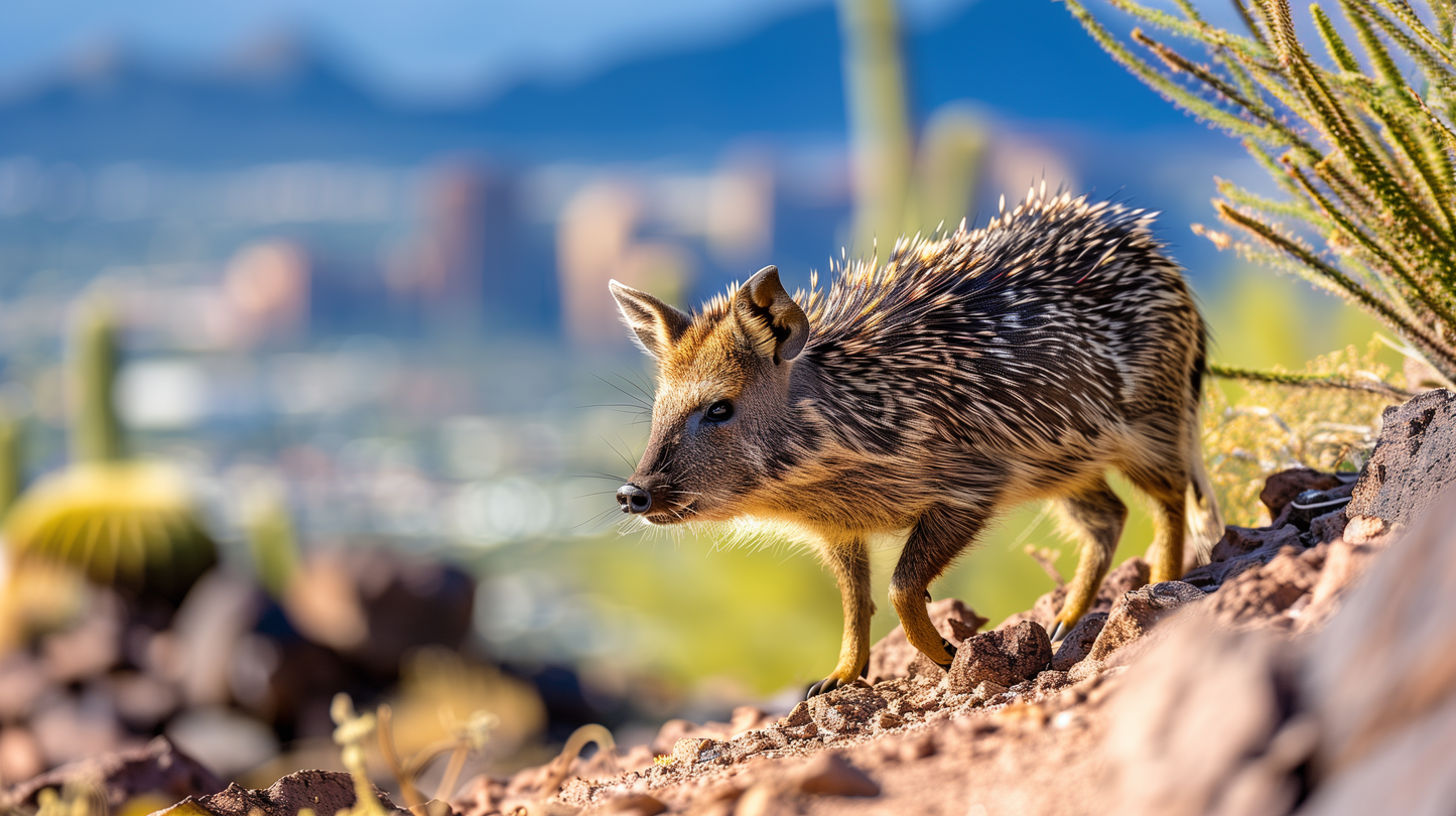 Desert Charm - Javelina Exploring Cityscape Wall Art on Aluminum Frame - HighAZCreations