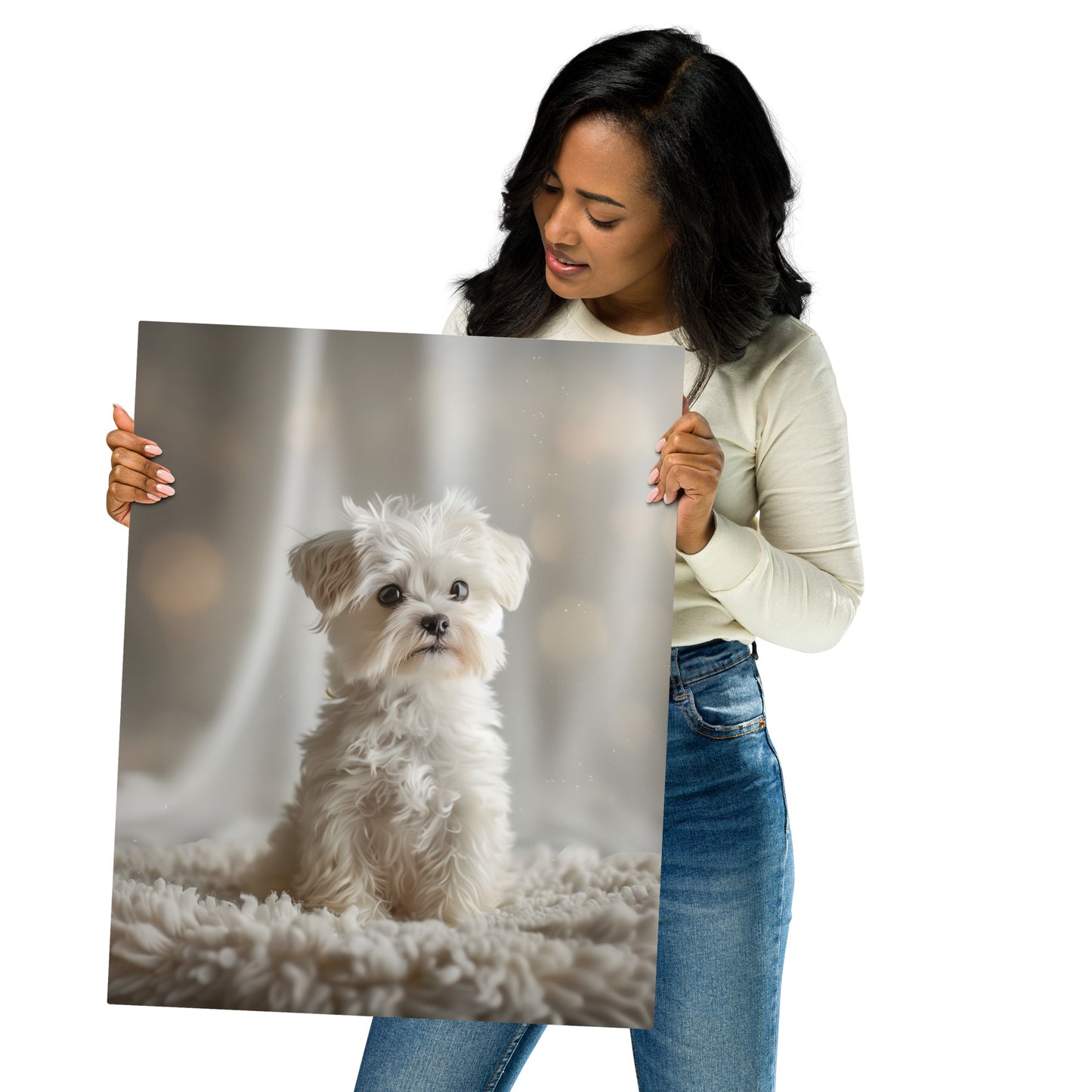 Adorable White Puppy Aluminum Wall Art - High-Detail Pet Portrait for Home Decor - HighAZCreations