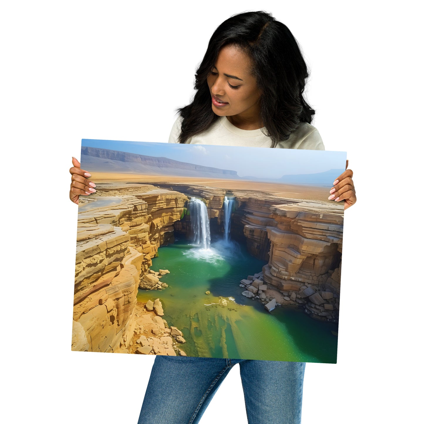 Majestic Desert Waterfall Metal Wall Art - Stunning Aluminum Landscape Decor - HighAZCreations