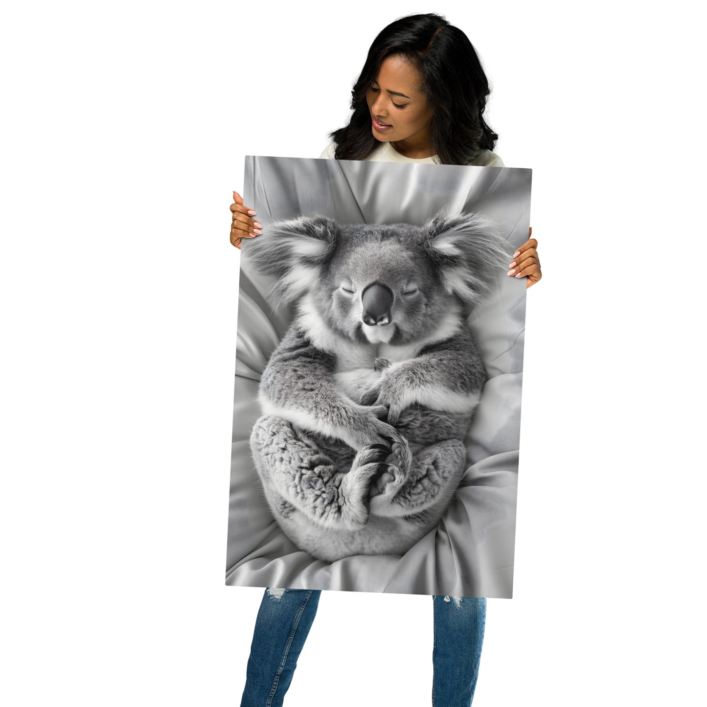 Adorable Koala with Blocks Aluminum Wall Art - High-Detail Cute Animal Print for Home Decor - HighAZCreations