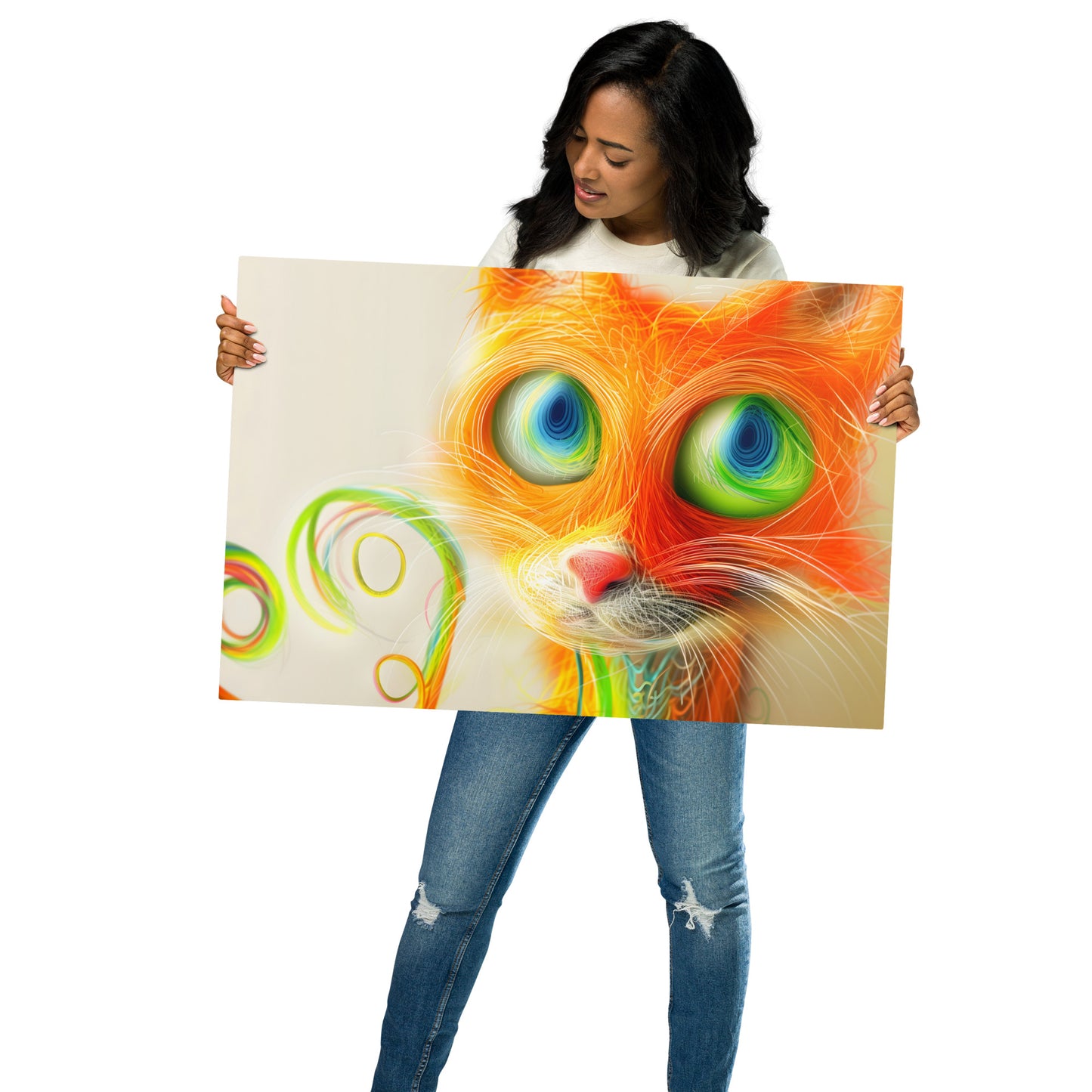 Psychedelic Cat Aluminum Wall Art - High-Detail Vibrant Animal Print for Modern Home Decor - HighAZCreations