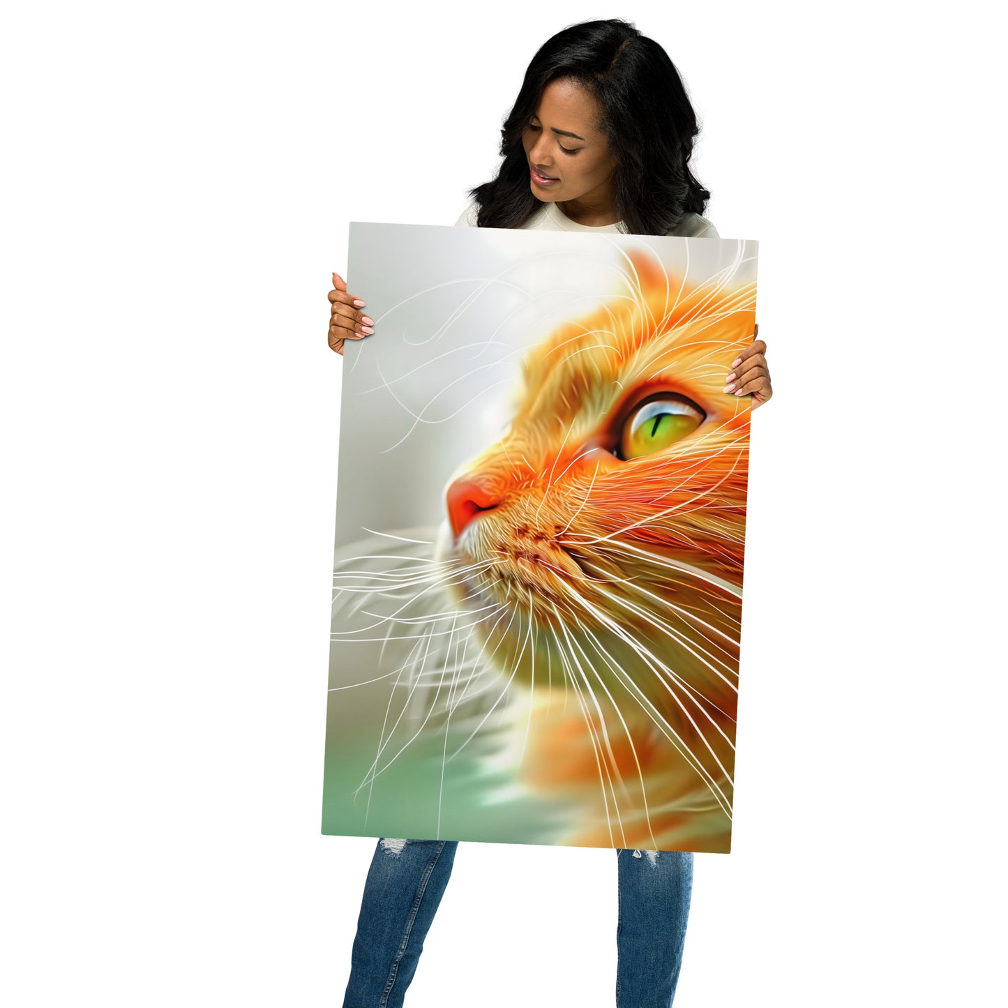 Vibrant Orange Cat Close-Up Aluminum Wall Art - High-Detail Feline Portrait for Home Decor - HighAZCreations