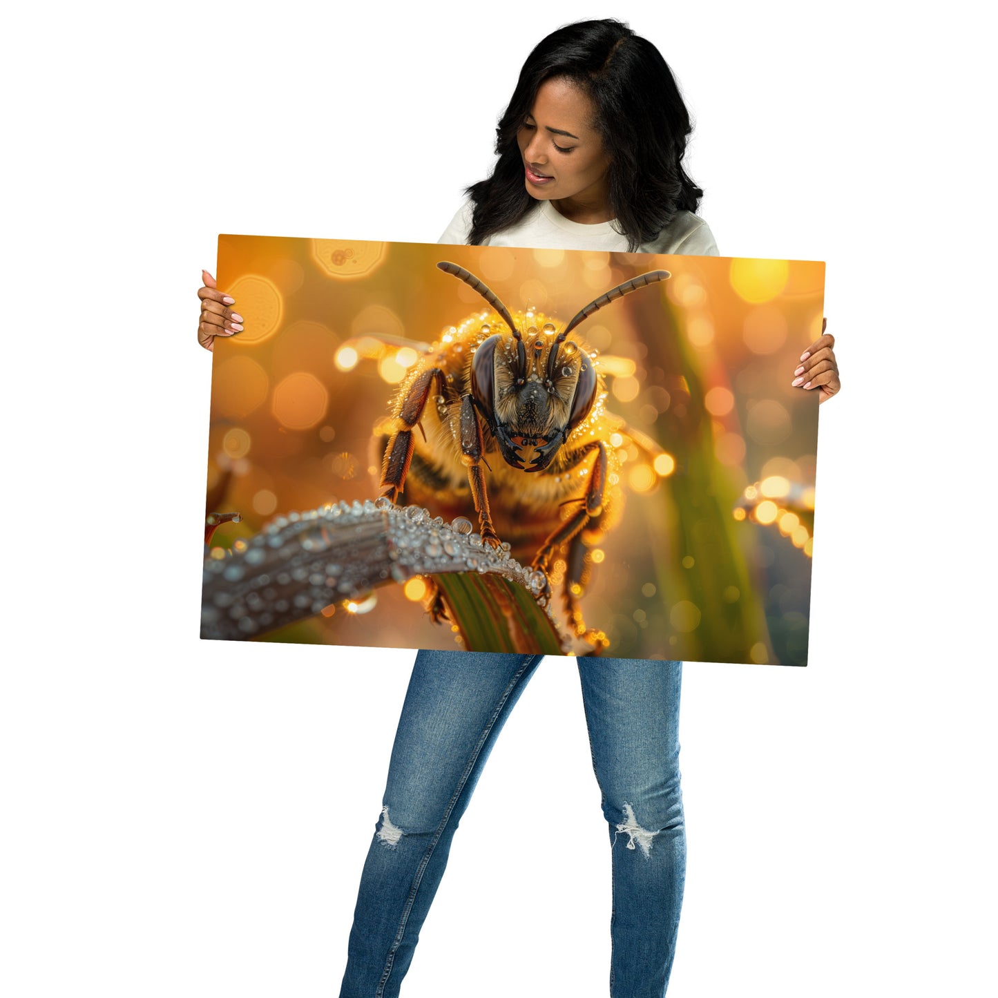 Golden Honeybee Aluminum Metal Wall Art - Captivating Nature-Inspired Decor - HighAZCreations