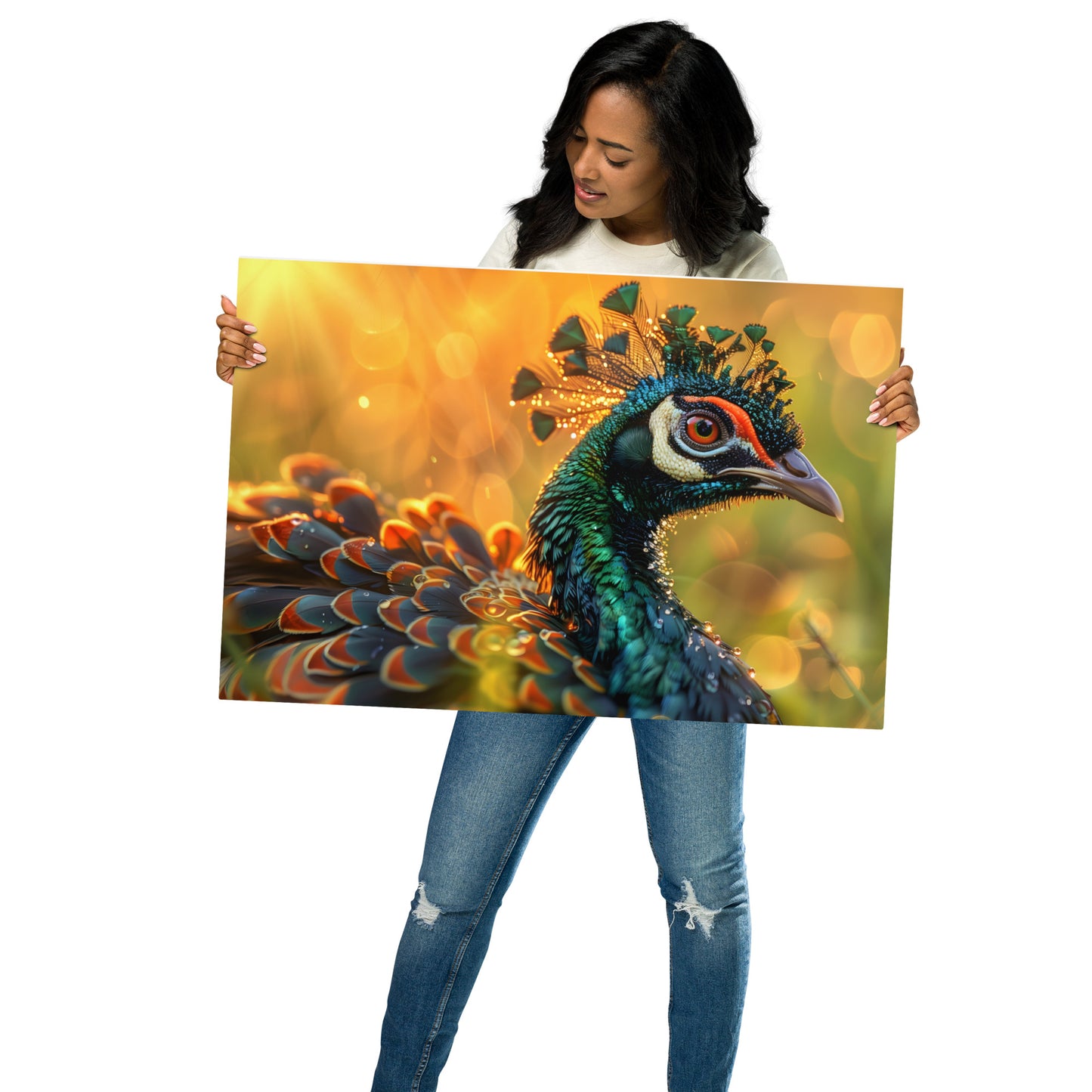 Majestic Peacock with Dewy Feathers Aluminum Wall Art | High-Resolution Nature Art for Home Decor - HighAZCreations
