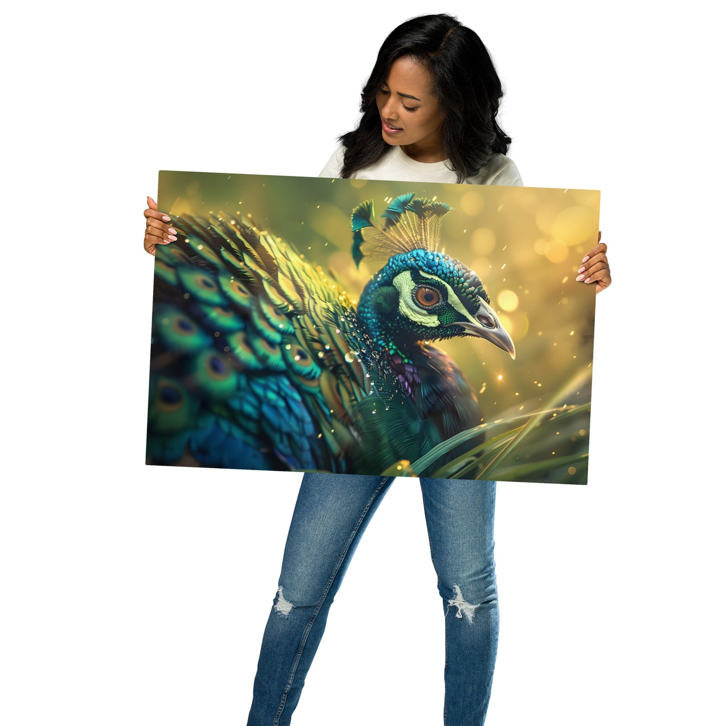 Majestic Congo Peacock with Dewy Feathers Aluminum Wall Art | High-Resolution Nature Art for Home Decor - HighAZCreations