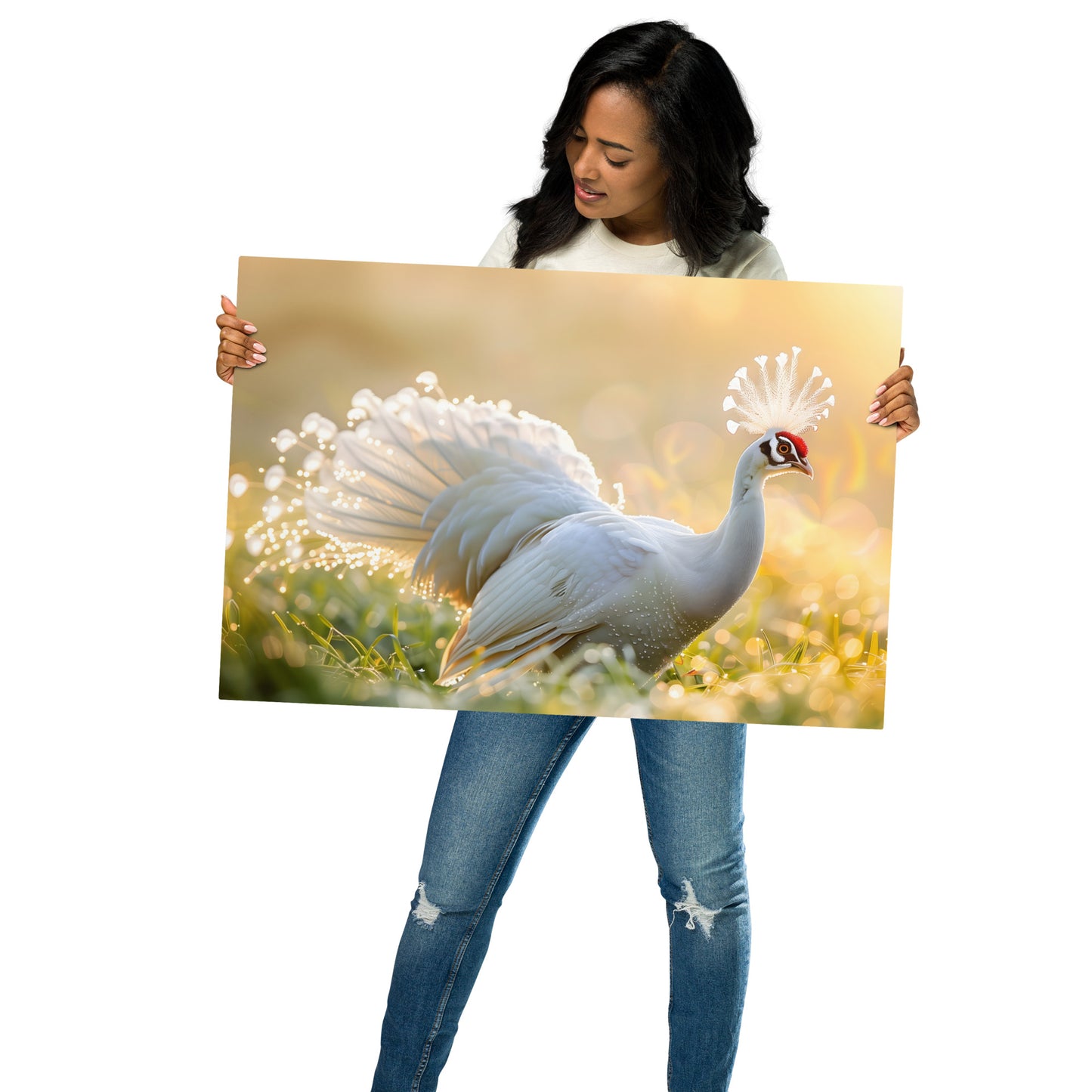 Elegant White Peacock Aluminum Metal Art - Stunning Home Decor - HighAZCreations