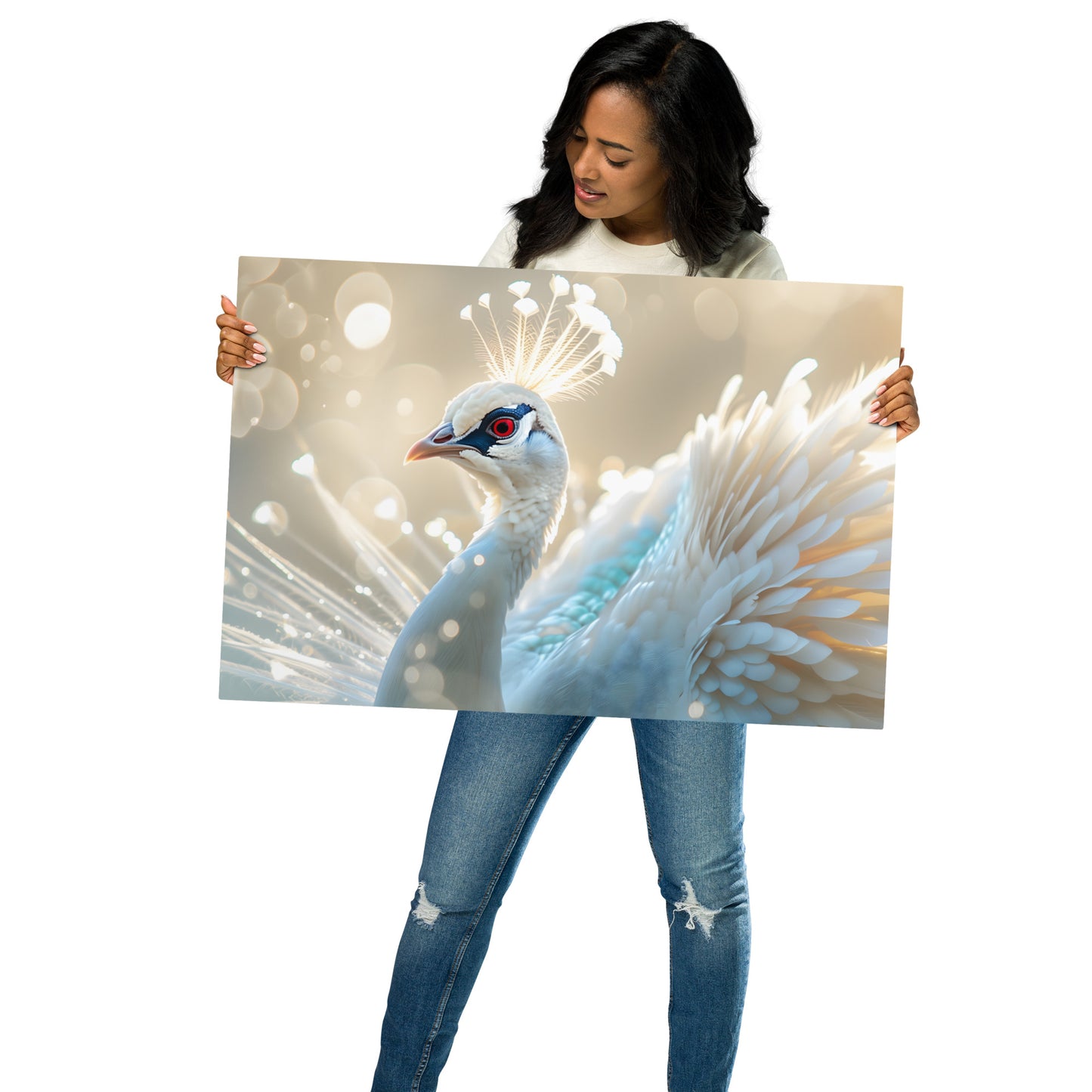 Majestic White Peacock Metal Wall Art - Elegant Aluminum Home Decor - HighAZCreations