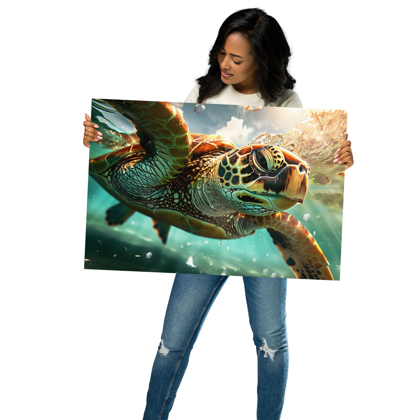 Vibrant Sea Turtle Aluminum Wall Art - Stunning Marine Life Decor - HighAZCreations
