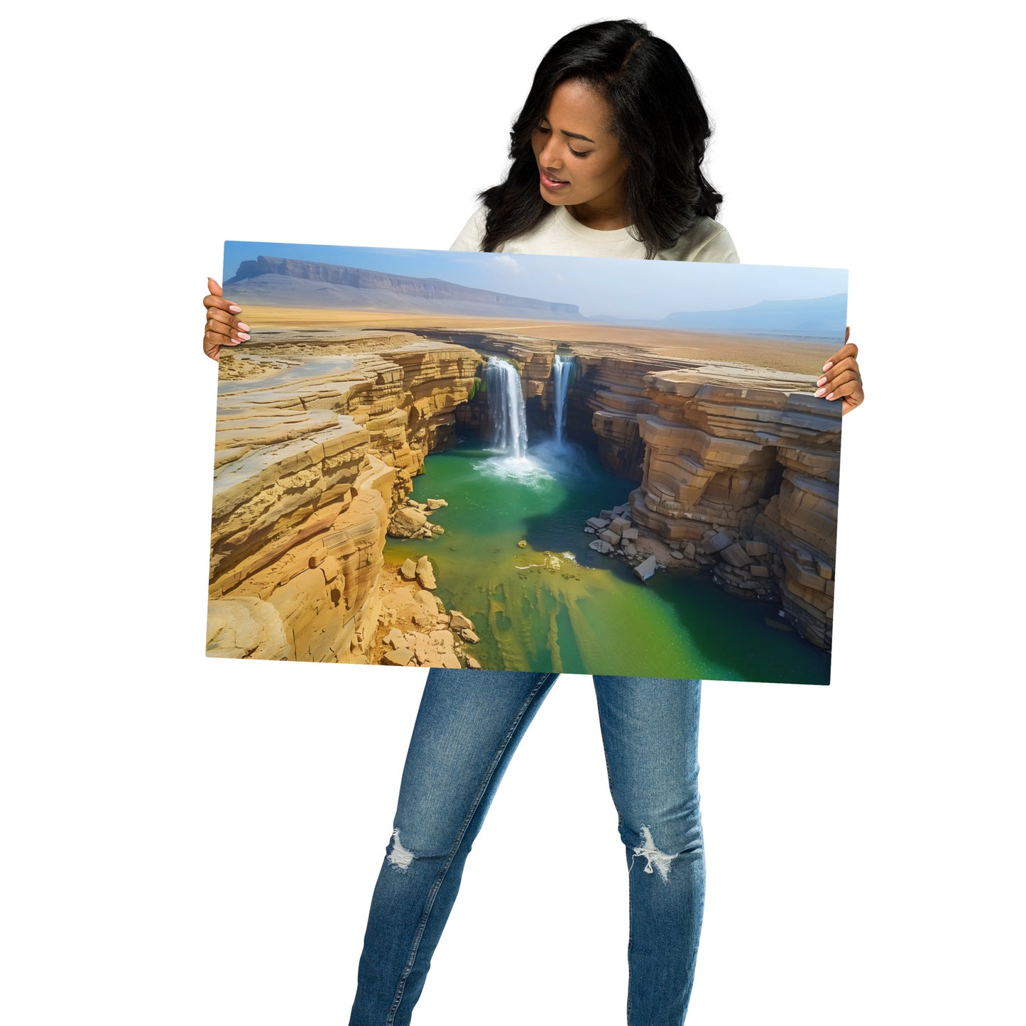 Majestic Desert Waterfall Metal Wall Art - Stunning Aluminum Landscape Decor - HighAZCreations