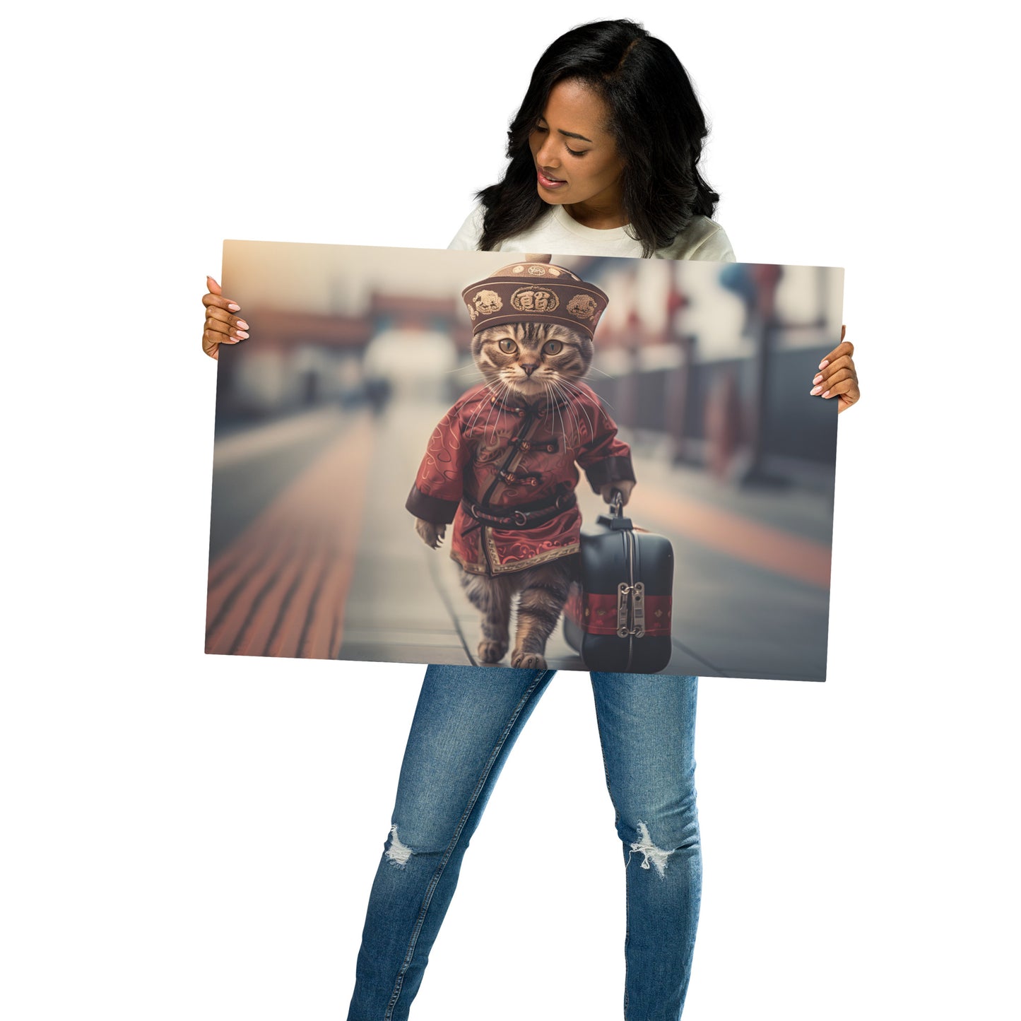 Whimsical Traveling Cat Metal Wall Art - Adorable Aluminum Decor - HighAZCreations