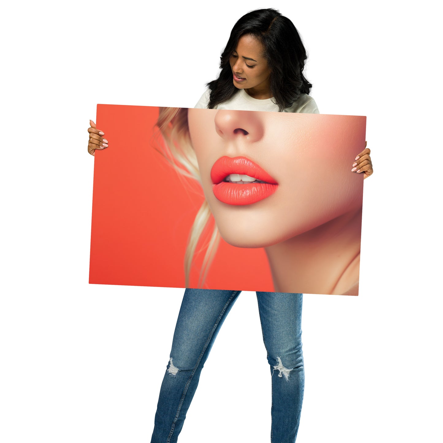 Chic Peach Lips Metal Wall Art - Elegant Aluminum Decor for Modern Spaces - HighAZCreations