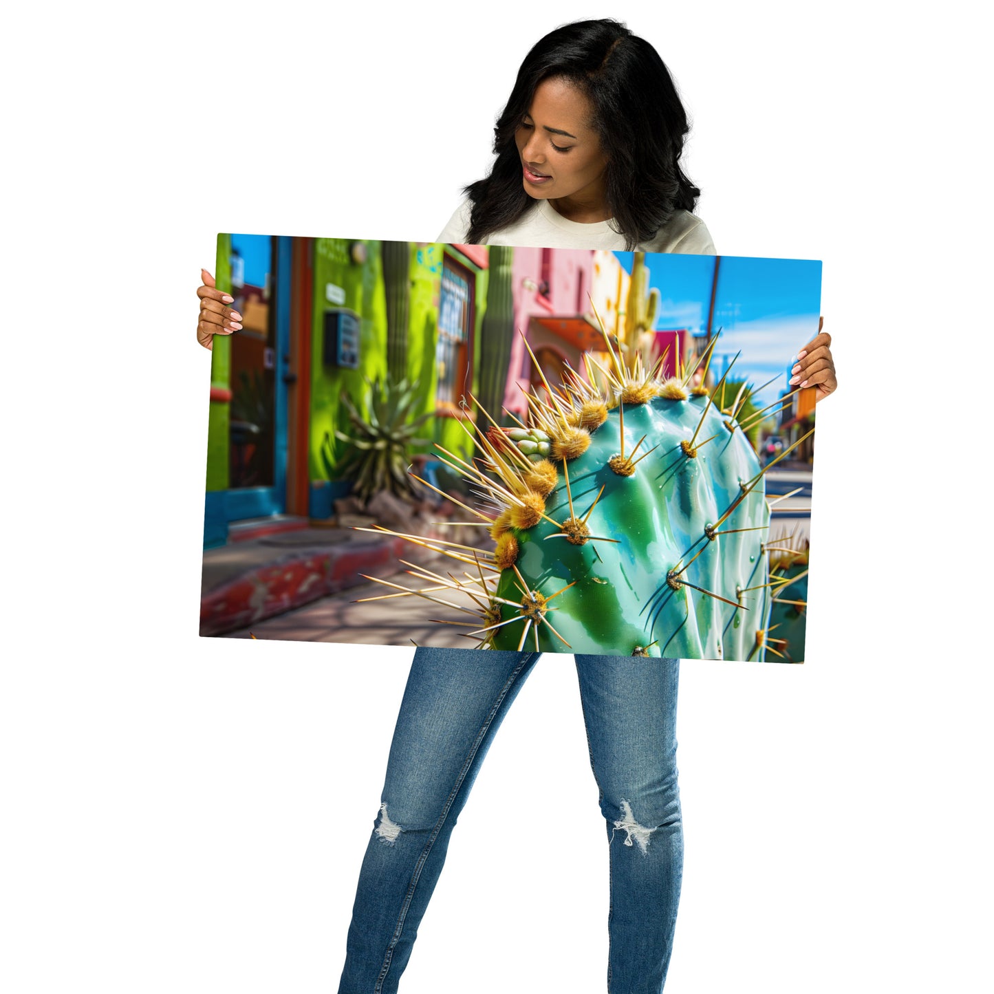 Vibrant Cactus Street Scene | Colorful Urban Desert Wall Art | Instant Download - HighAZCreations