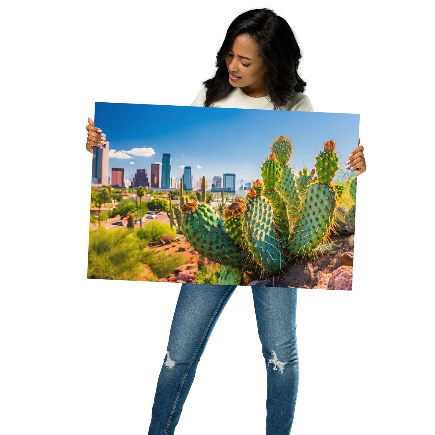 Urban Desert Oasis | High-Resolution Cactus Cityscape Wall Art - HighAZCreations