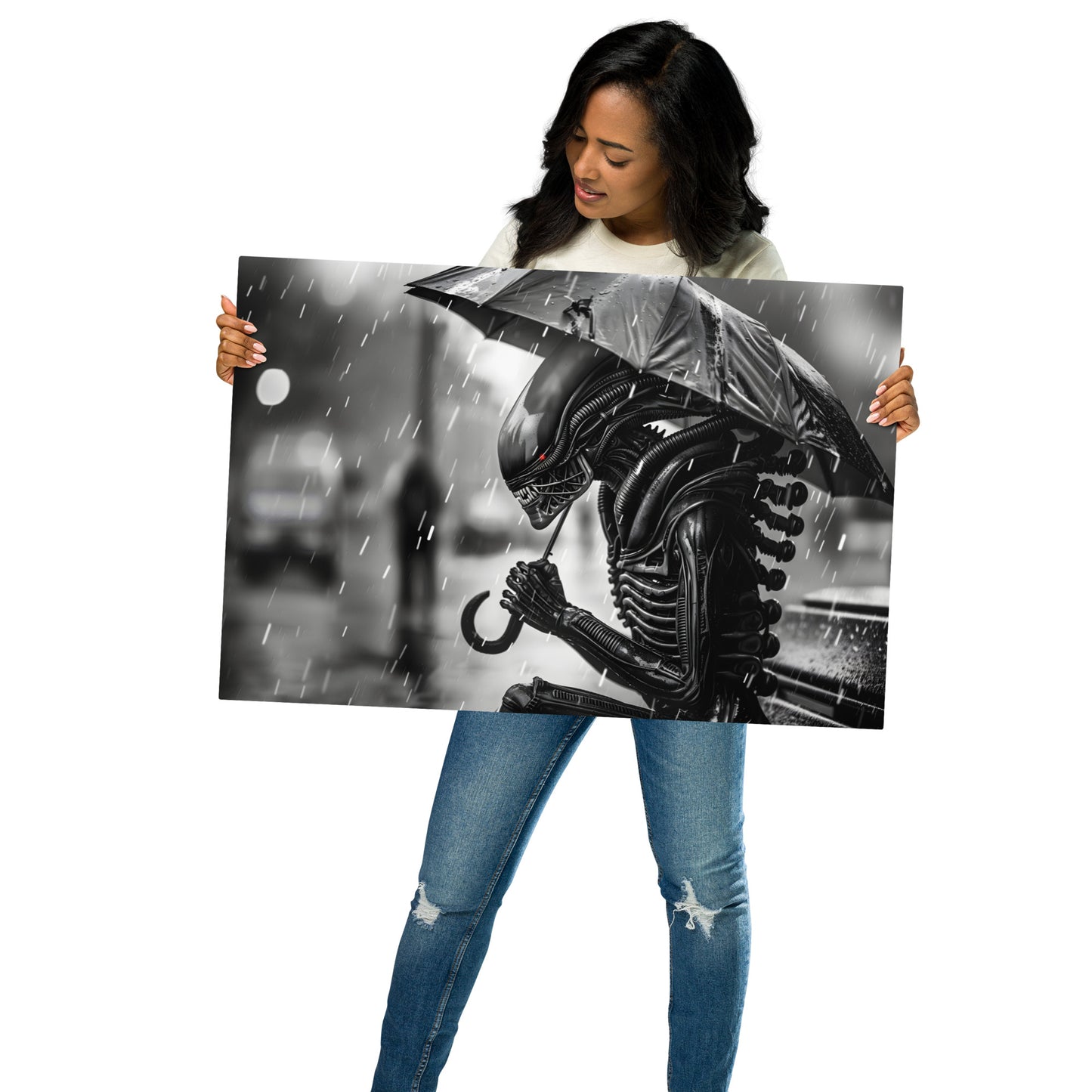 Alien in the Rain Vector Art Print - Perfect for Alien Lovers and UFO Decor - HighAZCreations