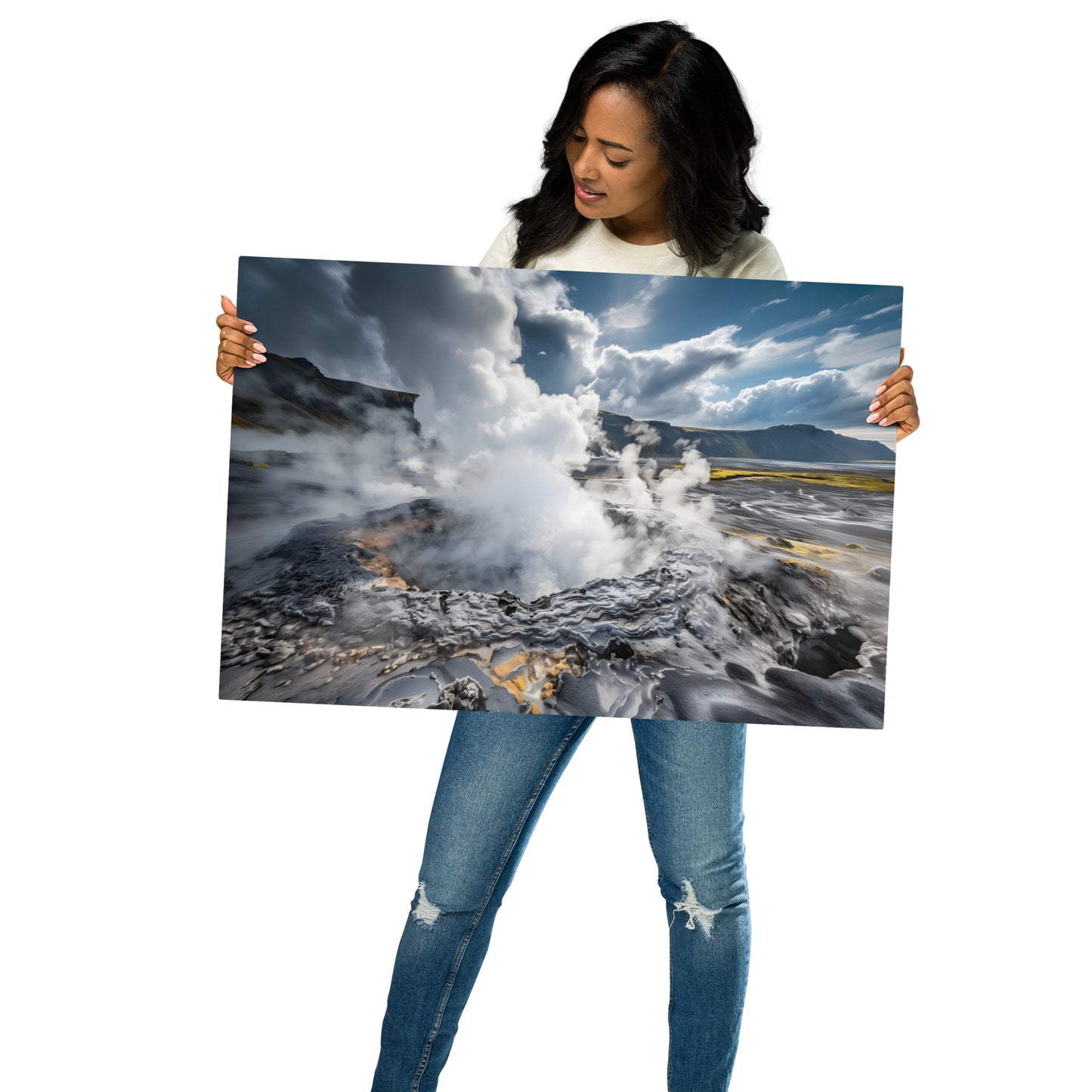 Epic Geothermal Landscape Metal Print - Stunning Volcanic Steam and Mountain View, - HighAZCreations