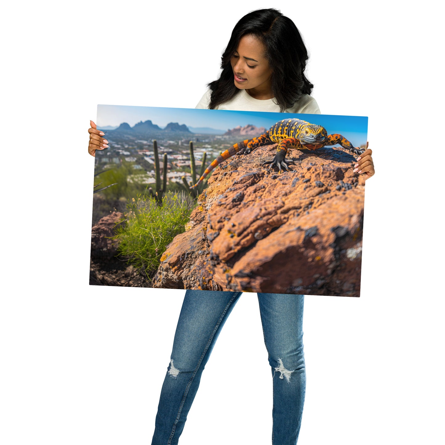Stunning Gila Monster Wall Art on Aluminum Frame - Vibrant Desert Landscape - HighAZCreations