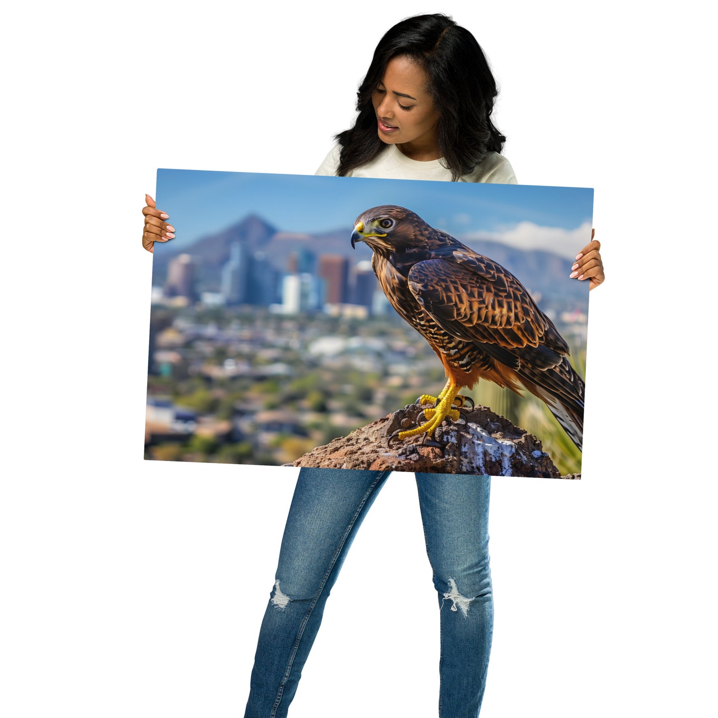 Majestic Hawk Desert Scene Wall Art on Aluminum Frame - Nature Photography Décor - HighAZCreations