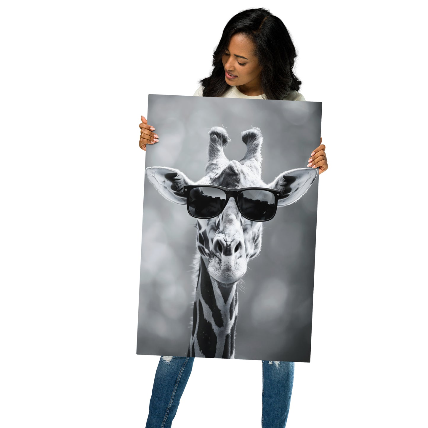 Giraffe Swagger - Stylish Black and White Photography on Aluminum Metal Frame - HighAZCreations