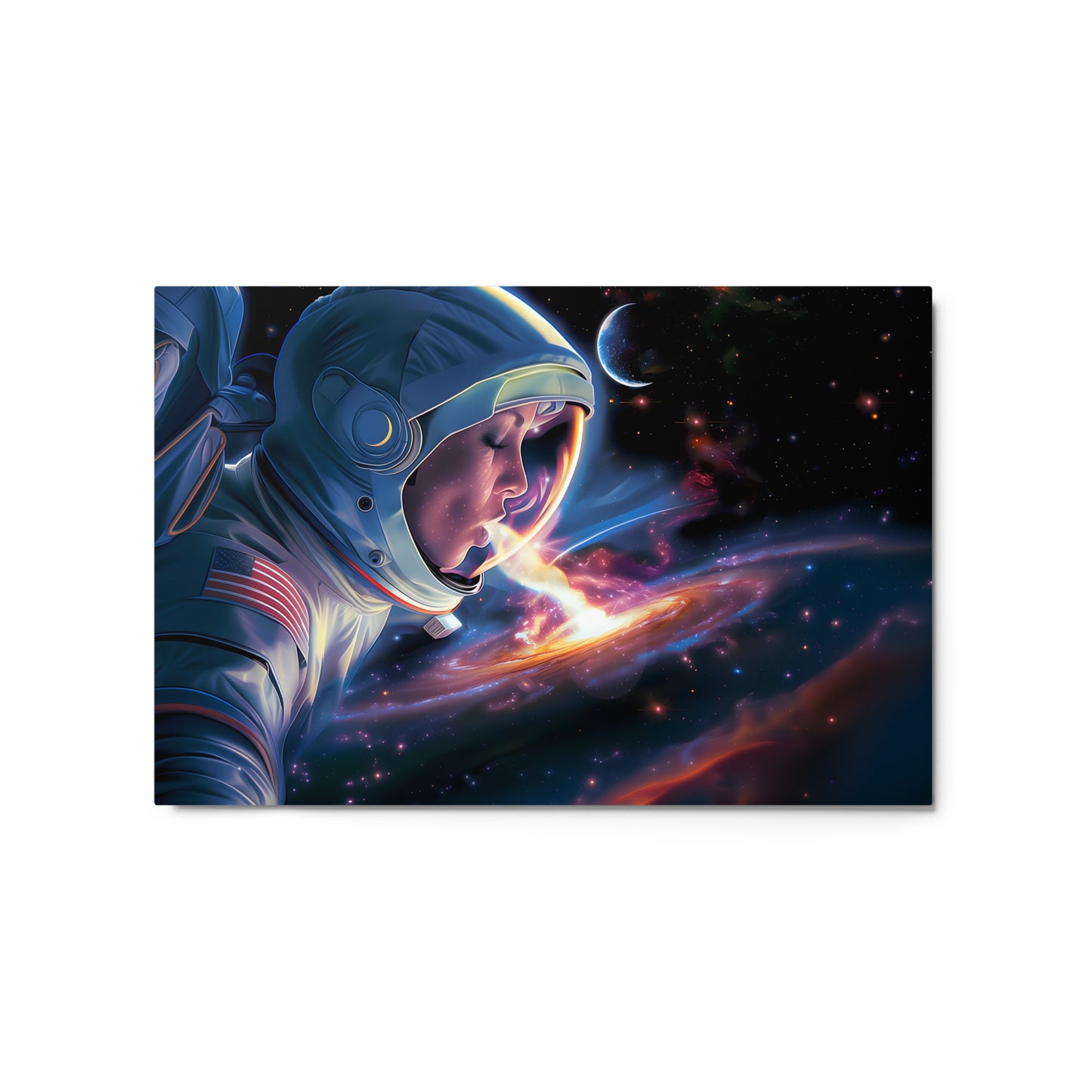Cosmic Breath - Surreal Astronaut Art on Aluminum Metal Frame - HighAZCreations