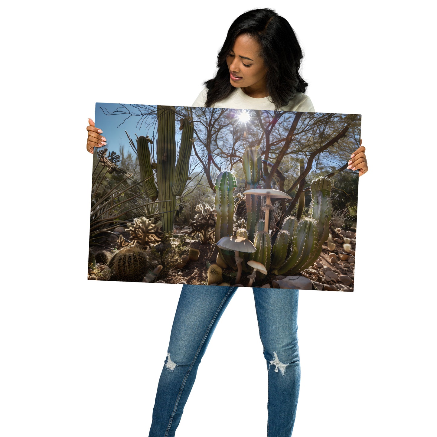 Desert Oasis Metal Wall Art - Vibrant Cactus Landscape on Aluminum Frame - Modern Nature Photography for Home Decor - HighAZCreations