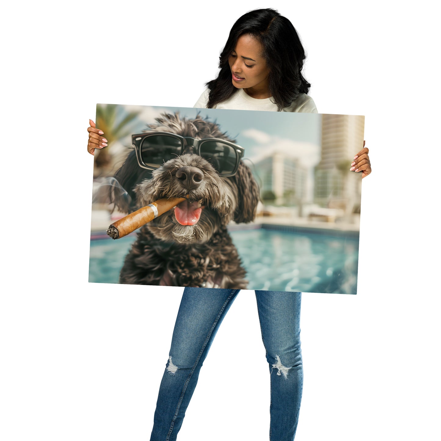 Cool Cockapoo Metal Aluminum Art - Playful Poolside Dog Decor - HighAZCreations