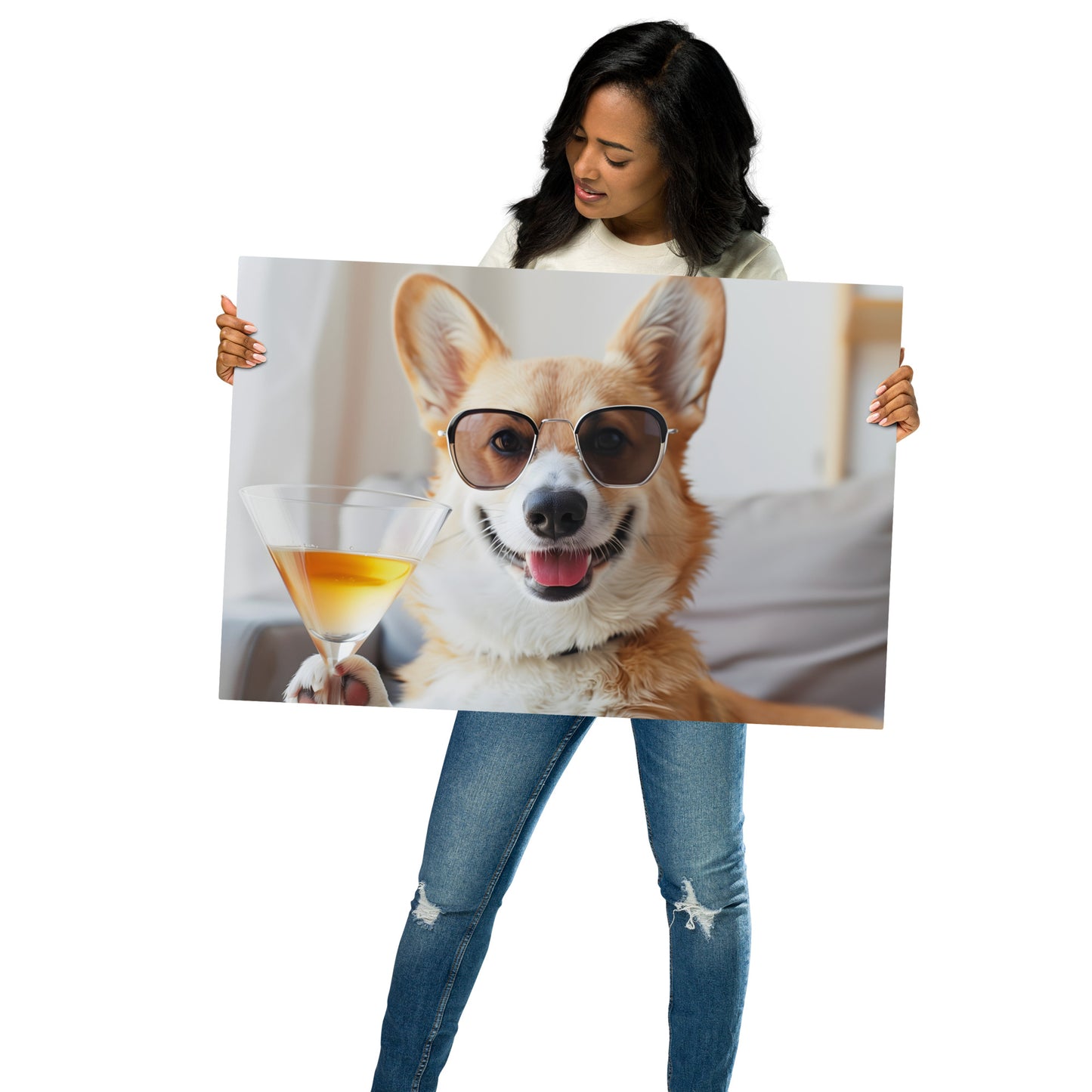 Cool Corgi with Cocktail - Fun Aluminum Metal Wall Art - Corgi Lover's Decor - HighAZCreations