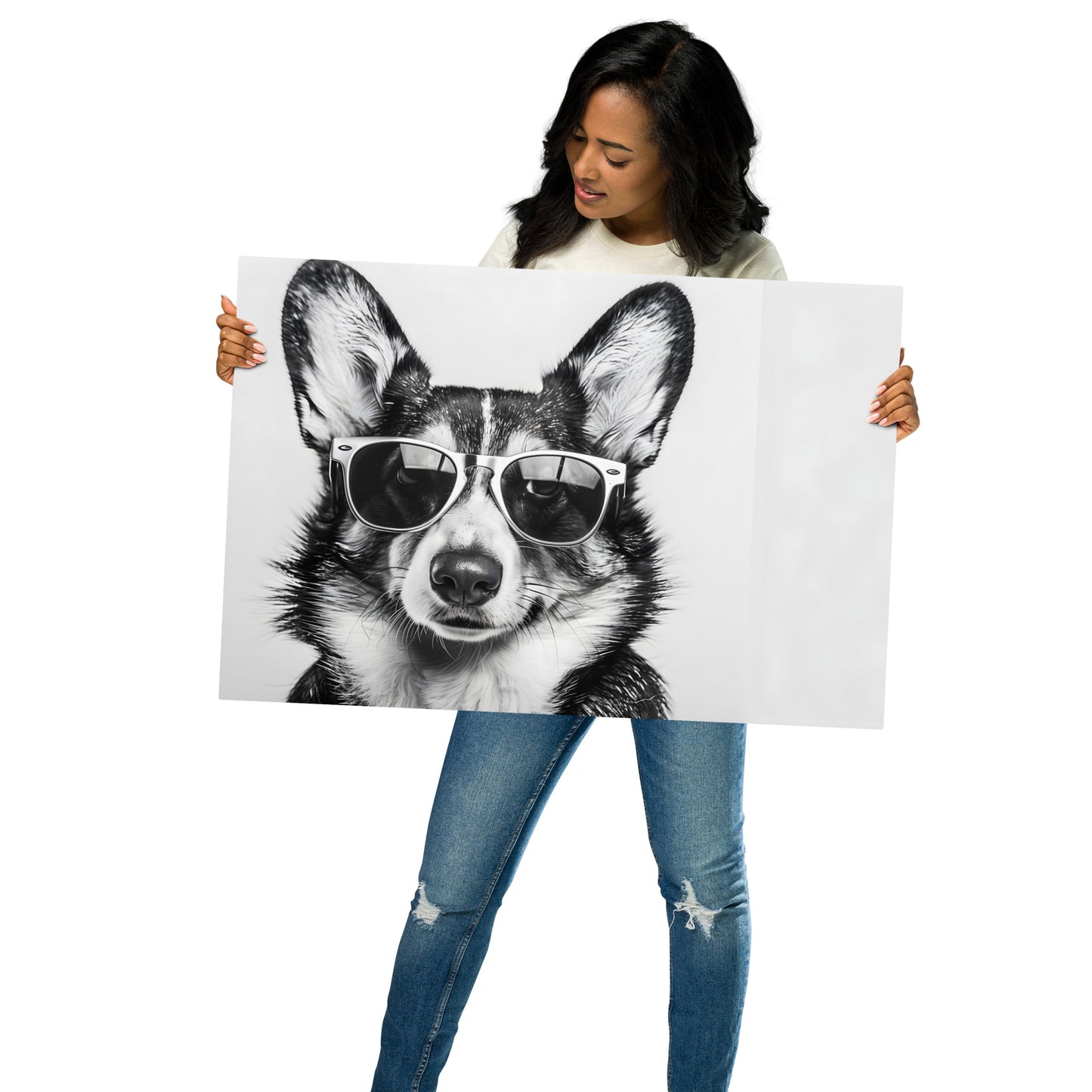 Cool Corgi in Sunglasses - Black and White Aluminum Metal Wall Art - Modern Pet Decor - HighAZCreations