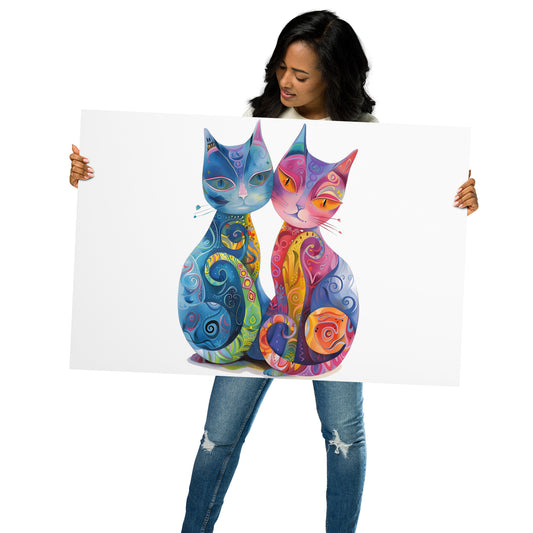 Colorful Cat Duo Aluminum Wall Art - Vibrant and Whimsical Home Decor - HighAZCreations