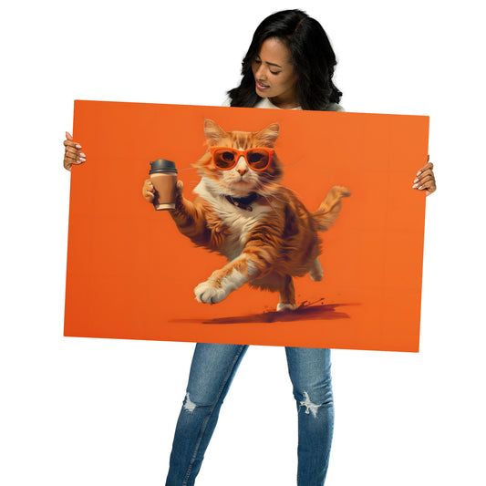 Vibrant Cat in Orange Hoodie Metal Wall Art - Playful and Trendy Decor - HighAZCreations