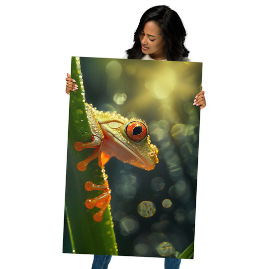 Golden Tree Frog Aluminum Metal Wall Art - Radiant Nature-Inspired Decor - HighAZCreations