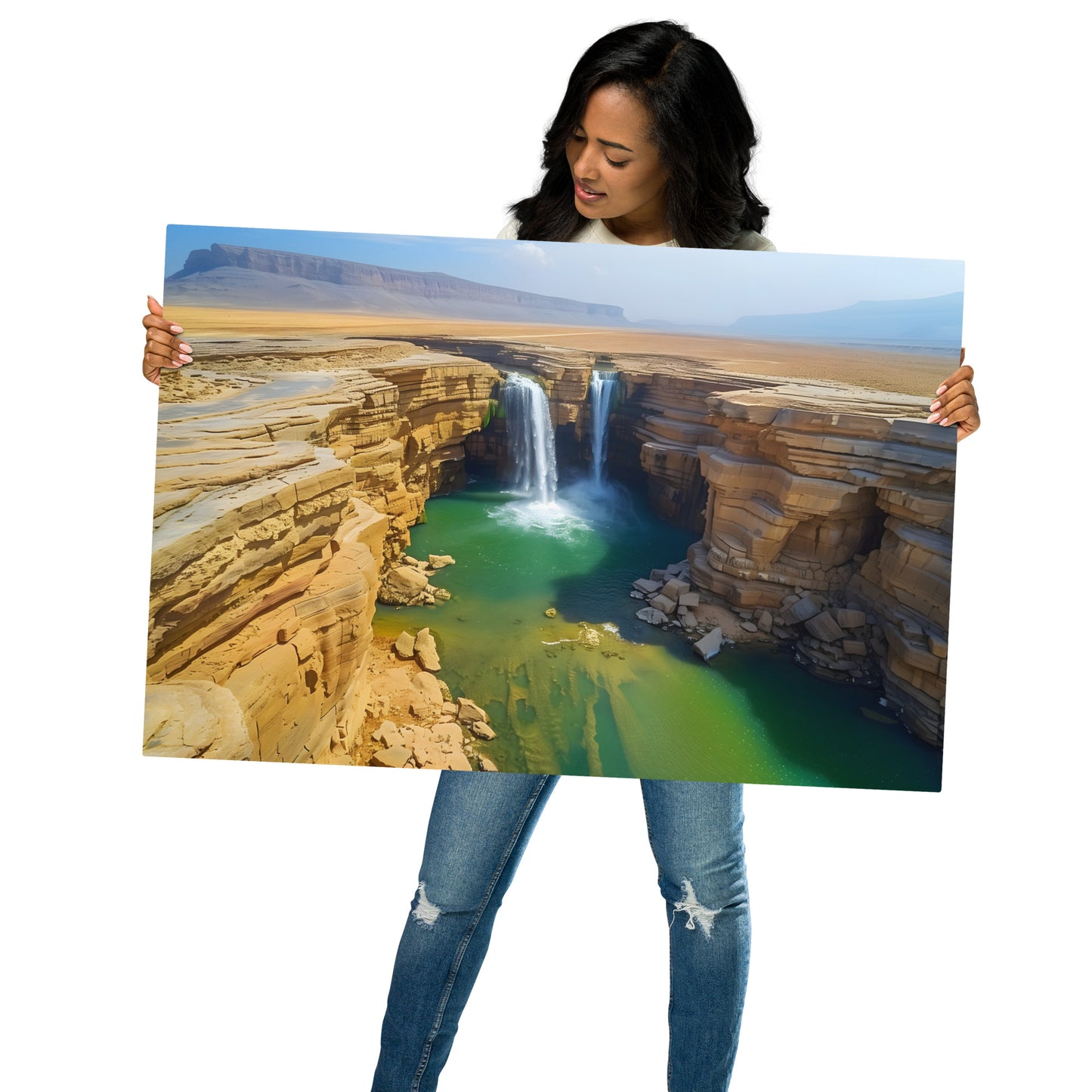 Majestic Desert Waterfall Metal Wall Art - Stunning Aluminum Landscape Decor - HighAZCreations