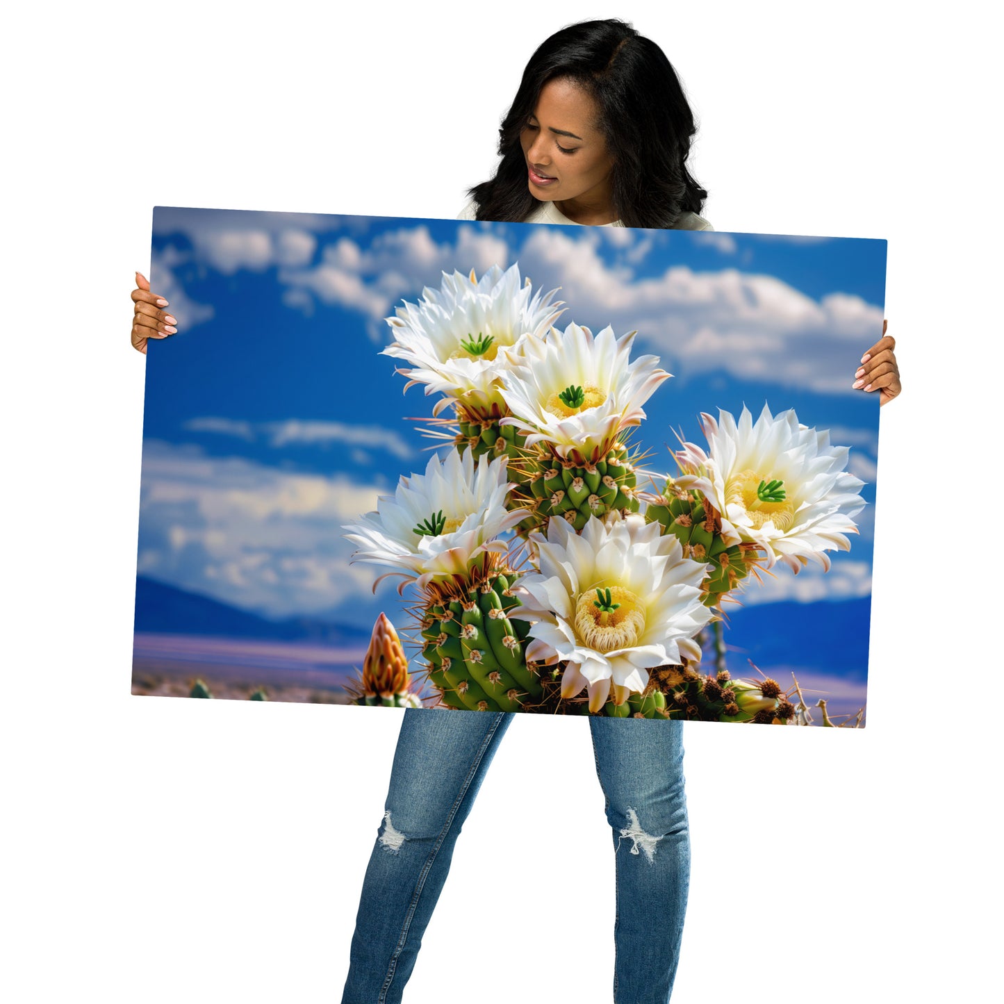 Stunning Cactus Flowers in Desert Landscape Wall Art - HighAZCreations
