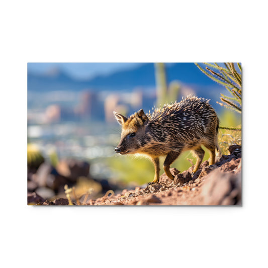 Desert Charm - Javelina Exploring Cityscape Wall Art on Aluminum Frame - HighAZCreations
