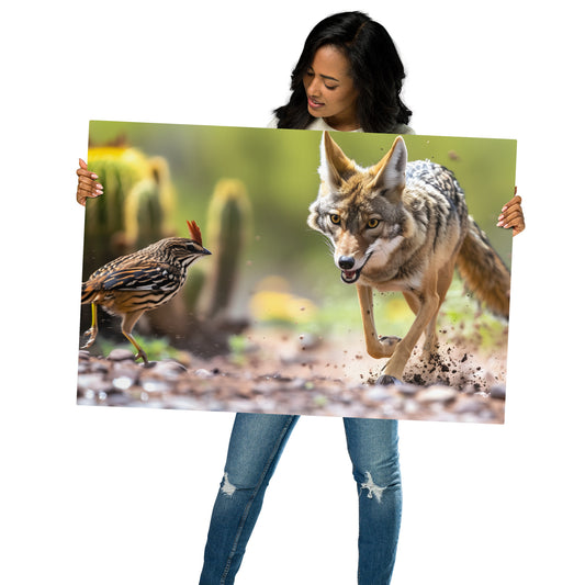 Coyote Pursuit - Energetic Wildlife Scene on Aluminum Metal Frame - HighAZCreations