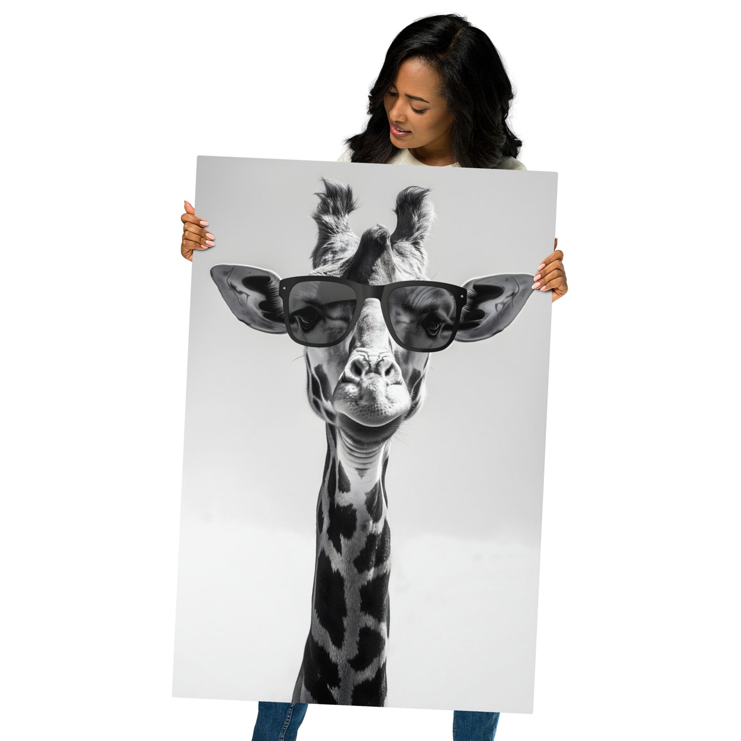 Cool Giraffe - Black and White Photography on Aluminum Metal Frame - HighAZCreations