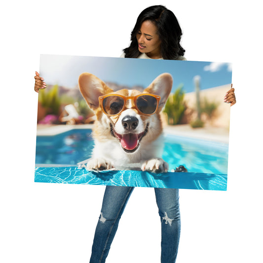 Chillin' Corgi in the Pool - Vibrant Aluminum Metal Wall Art - Fun Pet Decor for Dog Lovers - HighAZCreations