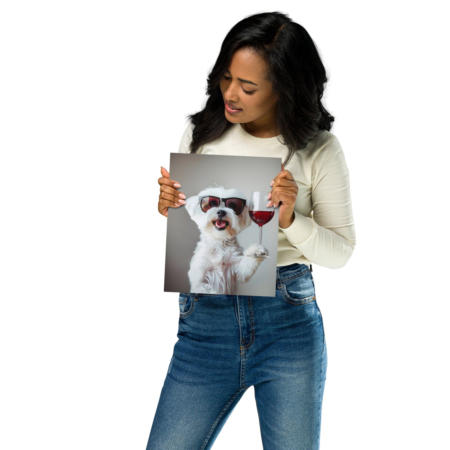 Cheers to Paws - Maltese Dog with Wine Glass on Aluminum Metal Frame - HighAZCreations