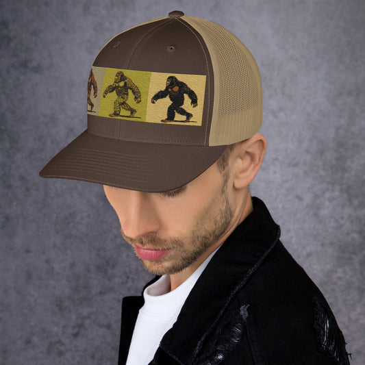 Bigfoot Evolution Trucker Hat - Unique Sasquatch Graphic Cap for Outdoor Enthusiasts - HighAZCreations