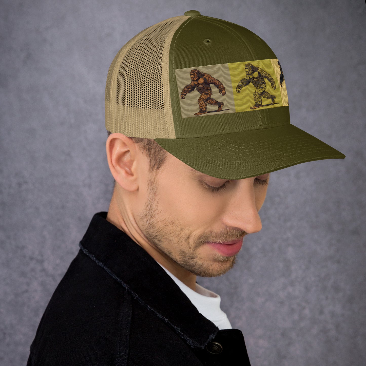 Bigfoot Evolution Trucker Hat - Unique Sasquatch Graphic Cap for Outdoor Enthusiasts - HighAZCreations