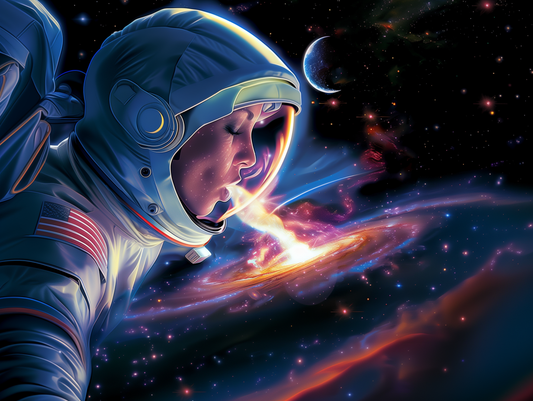 Cosmic Breath - Surreal Astronaut Art on Aluminum Metal Frame