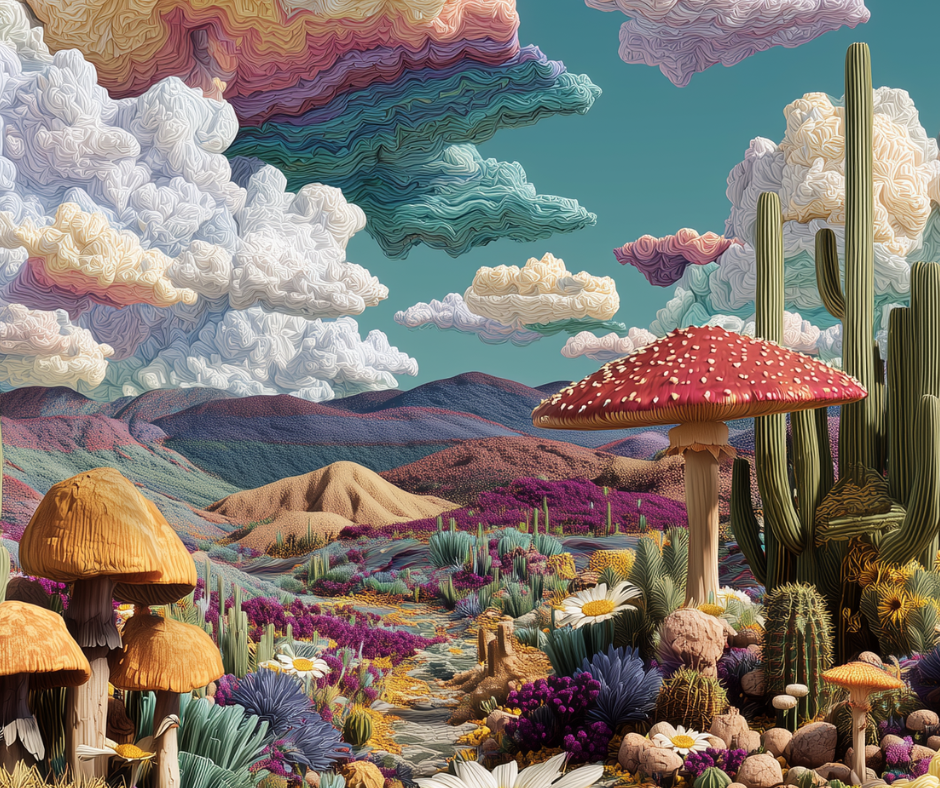 After the Rain – Psychedelic Desert Art Print | Surreal Cactus Landscape Digital Download - HighAZCreations