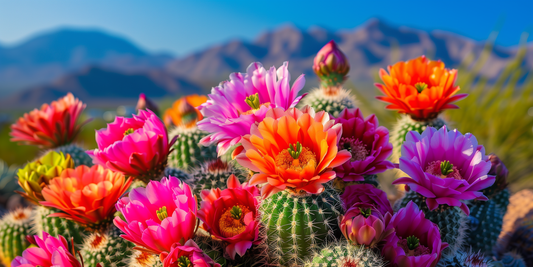 Vibrant Cactus Blossoms with Phoenix Skyline Wall Art on Aluminum Frame