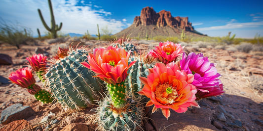 Prickly Pear Cactus with Arizona Skyline Wall Art on Aluminum Frame