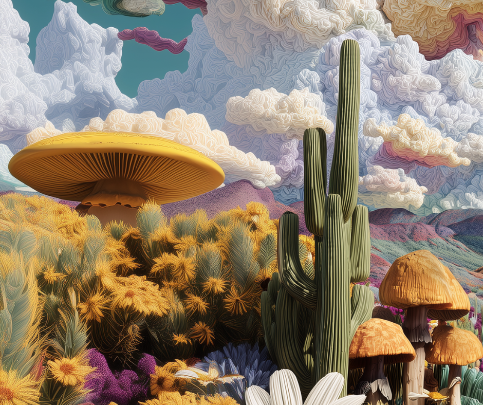 After the Rain – Psychedelic Desert Art Print | Surreal Cactus Landscape Digital Download - HighAZCreations