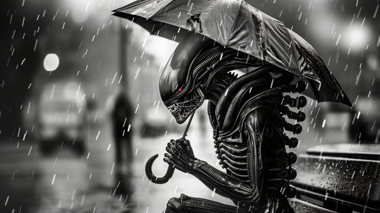 Alien in the Rain Vector Art Print - Perfect for Alien Lovers and UFO Decor